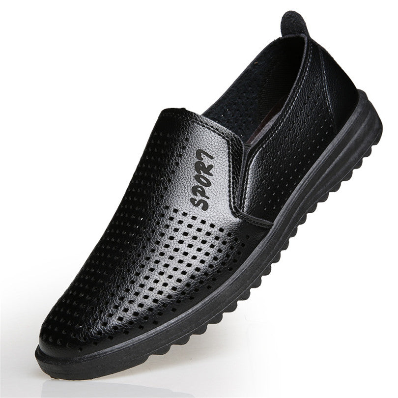 Sandal Hollow Leather Shoes For Men's Casual Sandals Black 39