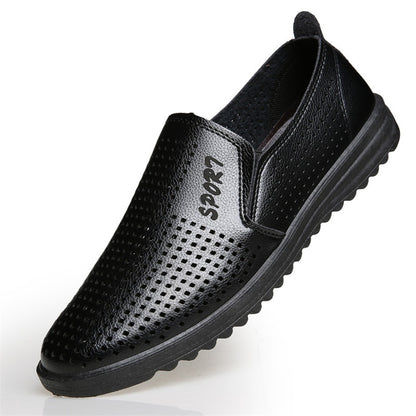 Sandal Hollow Leather Shoes For Men's Casual Sandals Black 41