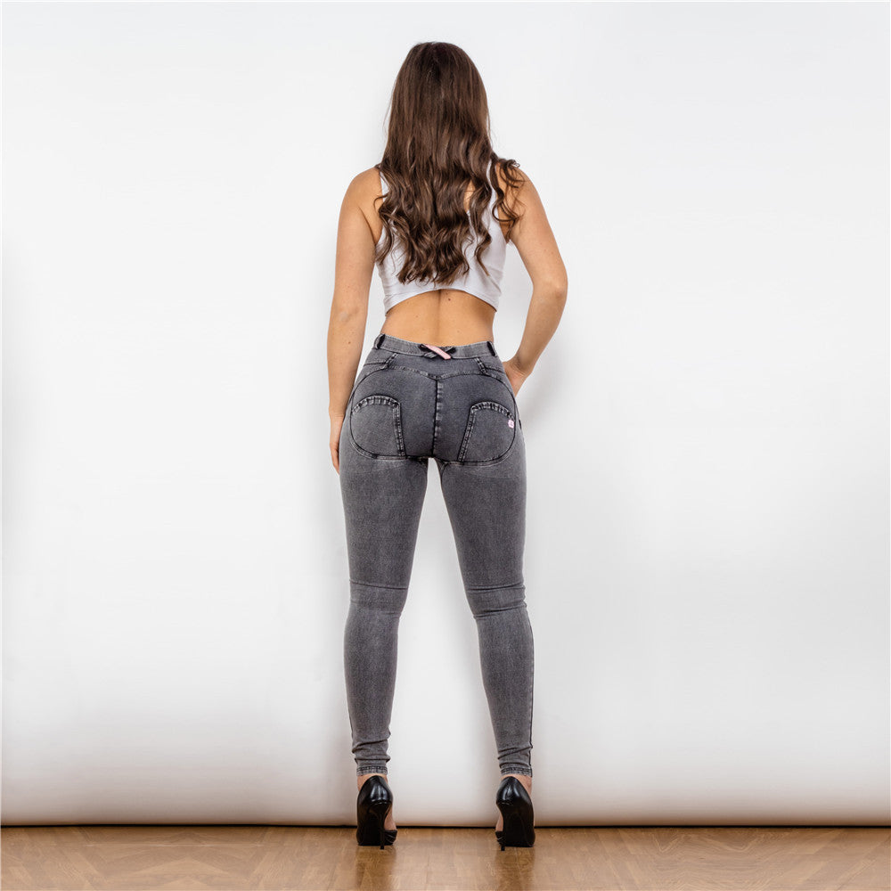 Women's Regular Waist Gray Jeggings Push Up Jeans Bum Shaping Butt Lifting Yoga Pants