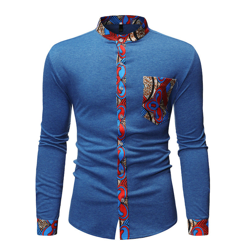 Cross Border Fashion Men Light Blue S s Shirt New Men Light Blue S s African Light Blue S