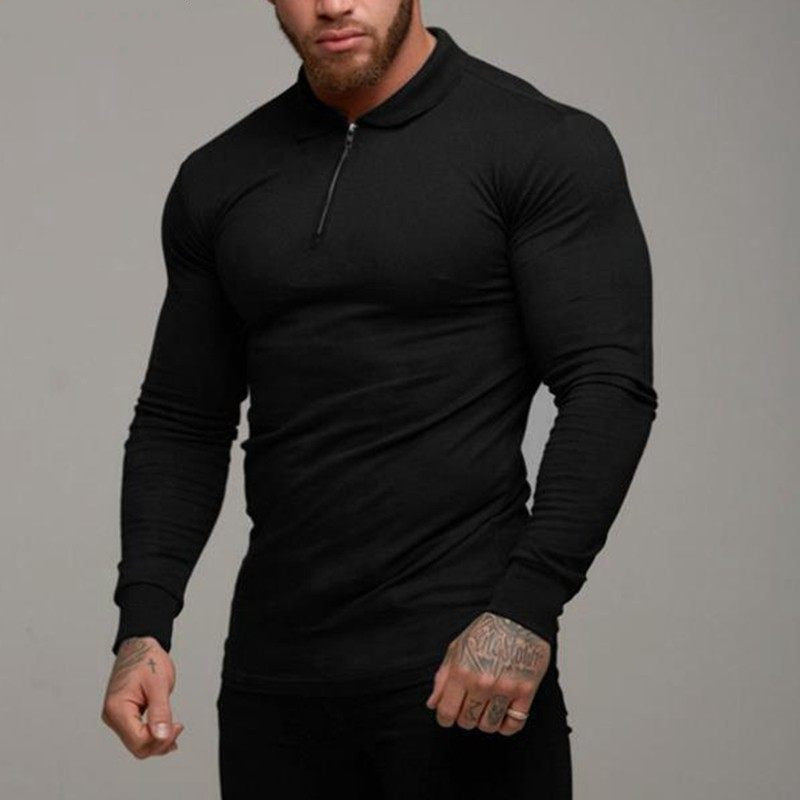 Cute T Shirt Men Long-sleeved Shirt Men Polo Shirt Black XXL