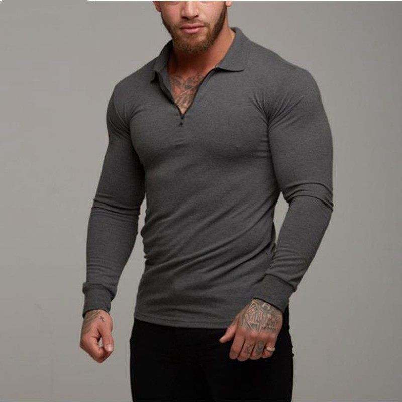 Cute T Shirt Men Long-sleeved Shirt Men Polo Shirt Dark Grey L