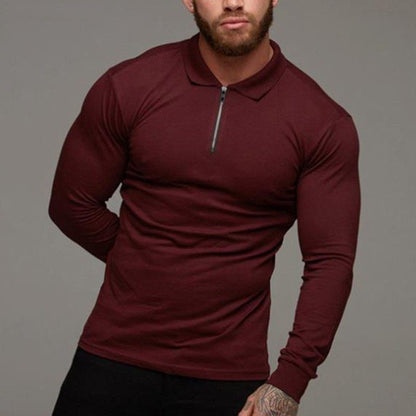 Cute T Shirt Men Long-sleeved Shirt Men Polo Shirt Wine Red L