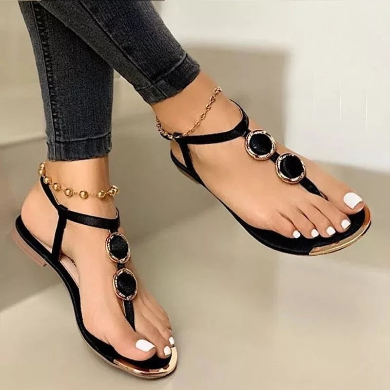 Women's Flat Sandals Summer Beach Shoes Black 34