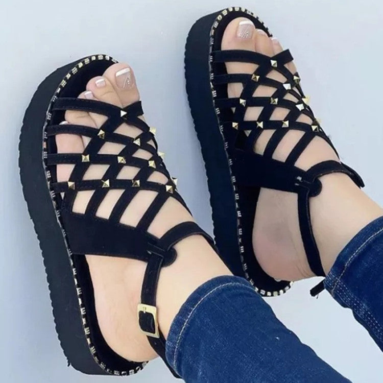 Women's Comfy Cutout Toe Platform Sandals Black 35