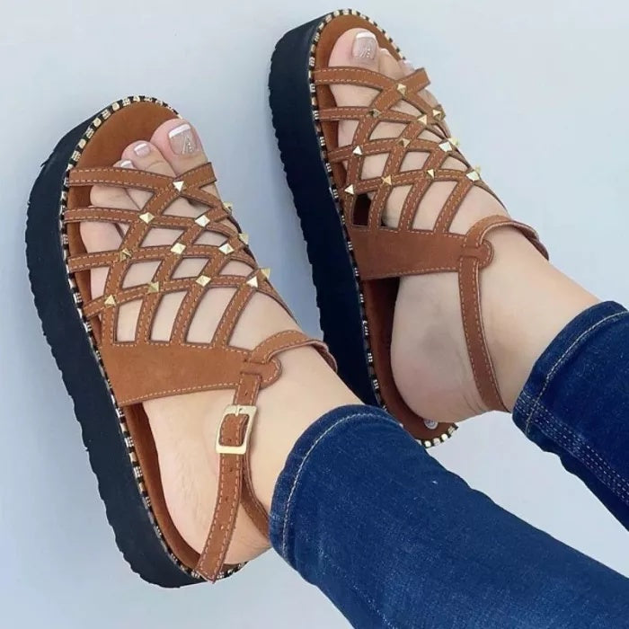 Women's Comfy Cutout Toe Platform Sandals Brown 35