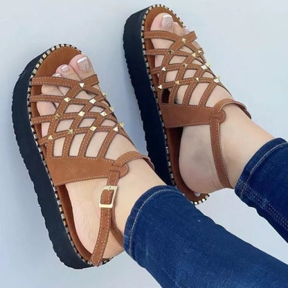 Women's Comfy Cutout Toe Platform Sandals Brown 35