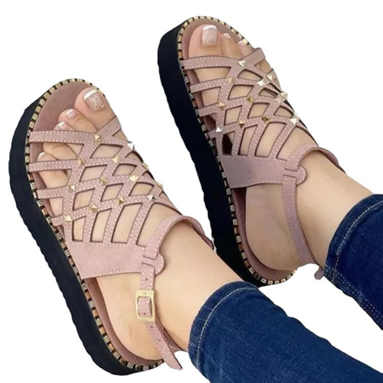 Women's Comfy Cutout Toe Platform Sandals Pink 35