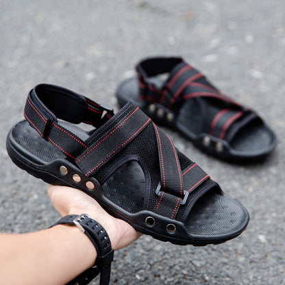 Casual Roman Sandals Men Strap Velcro Shoes Black red Size39