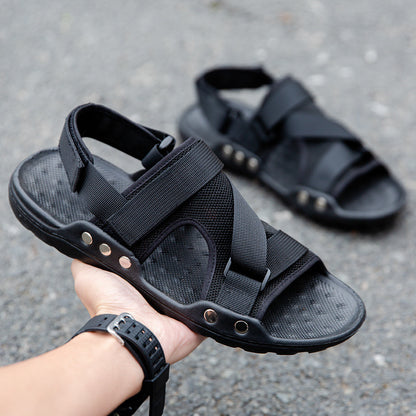 Casual Roman Sandals Men Strap Velcro Shoes Black Size41