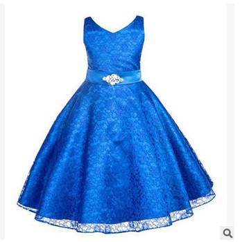 Kids girls dress children Costume Girls Dress Lace Dress Blue 100cm