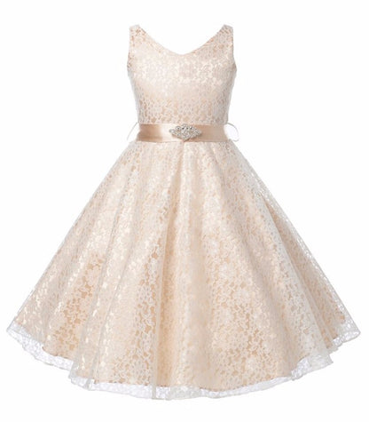 Kids girls dress children Costume Girls Dress Lace Dress Champagne 120cm