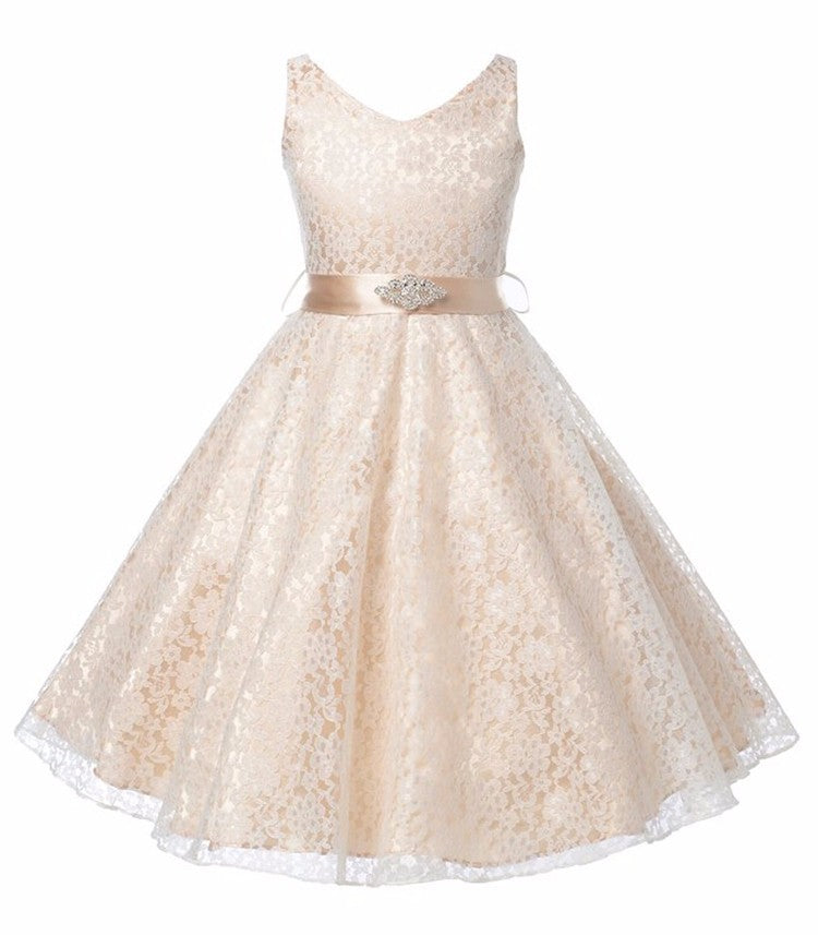 Kids girls dress children Costume Girls Dress Lace Dress Champagne 150cm