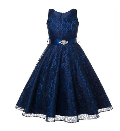 Kids girls dress children Costume Girls Dress Lace Dress Navy Blue 100cm