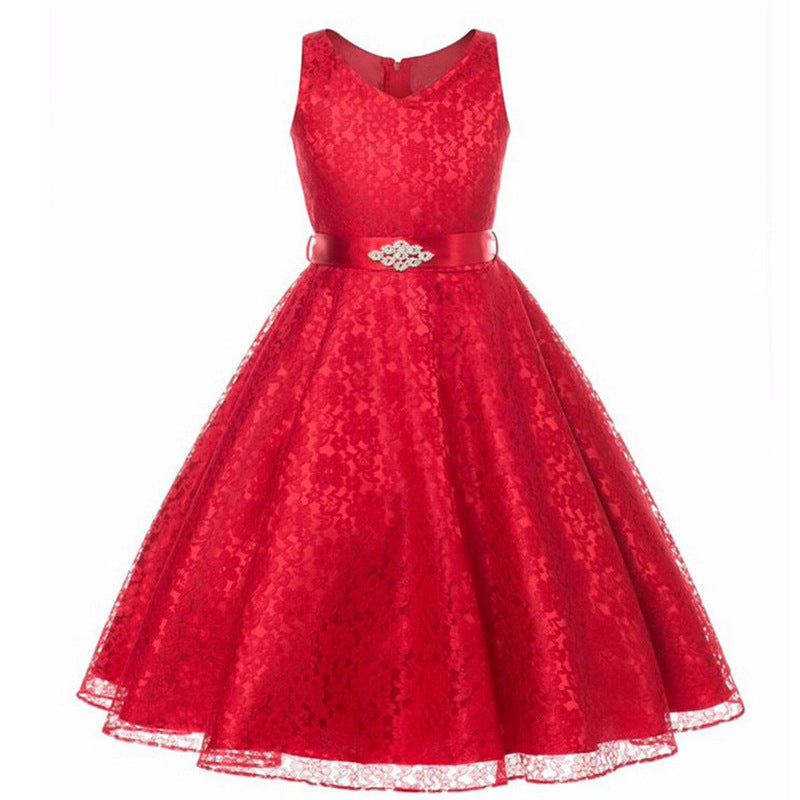 Kids girls dress children Costume Girls Dress Lace Dress Red 100cm