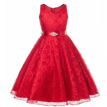 Kids girls dress children Costume Girls Dress Lace Dress Red 110cm