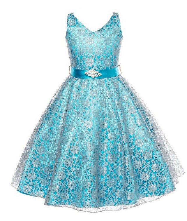 Kids girls dress children Costume Girls Dress Lace Dress Sky Blue 120cm