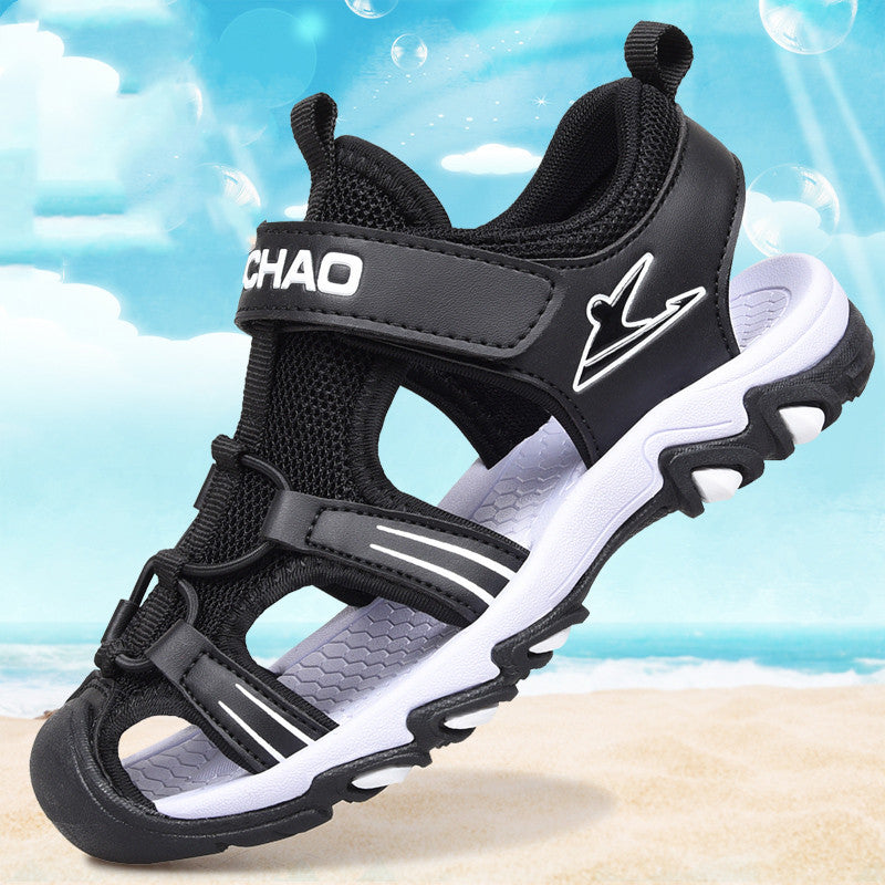 Boys Sandals Baotou Summer Soft Sole Beach Sandals Non-slip Black 28