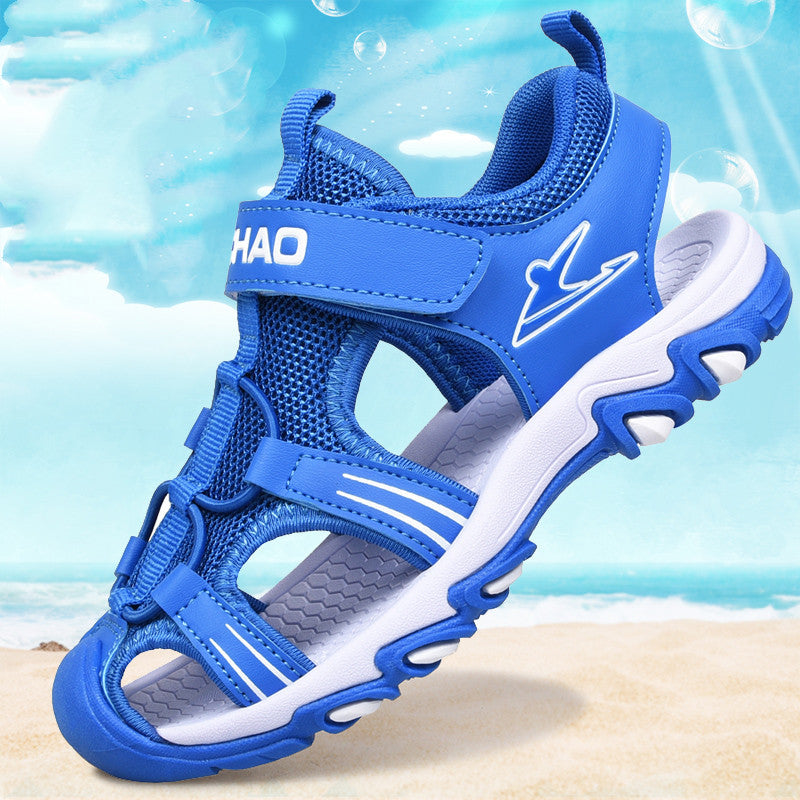 Boys Sandals Baotou Summer Soft Sole Beach Sandals Non-slip Blue 28