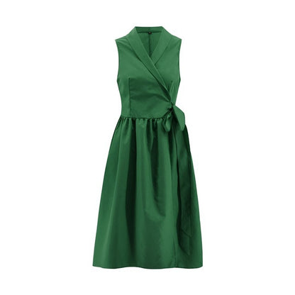 Dies Midi Dress Casual Sleeveless Belt Dress Female New Green L