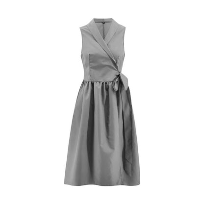 Dies Midi Dress Casual Sleeveless Belt Dress Female New Grey L