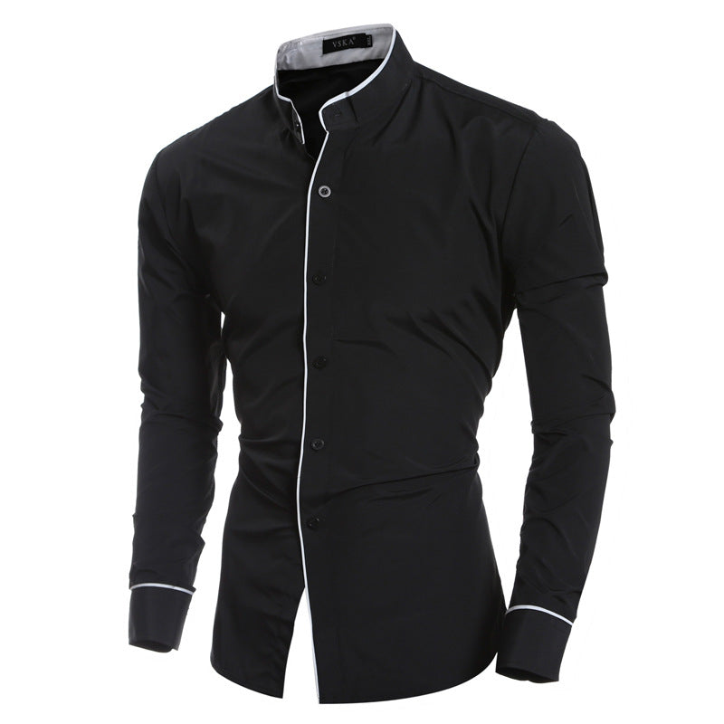 Cute Casual Urban Fit Men's Long Sleeve Bottoming Shirt Black 3XL