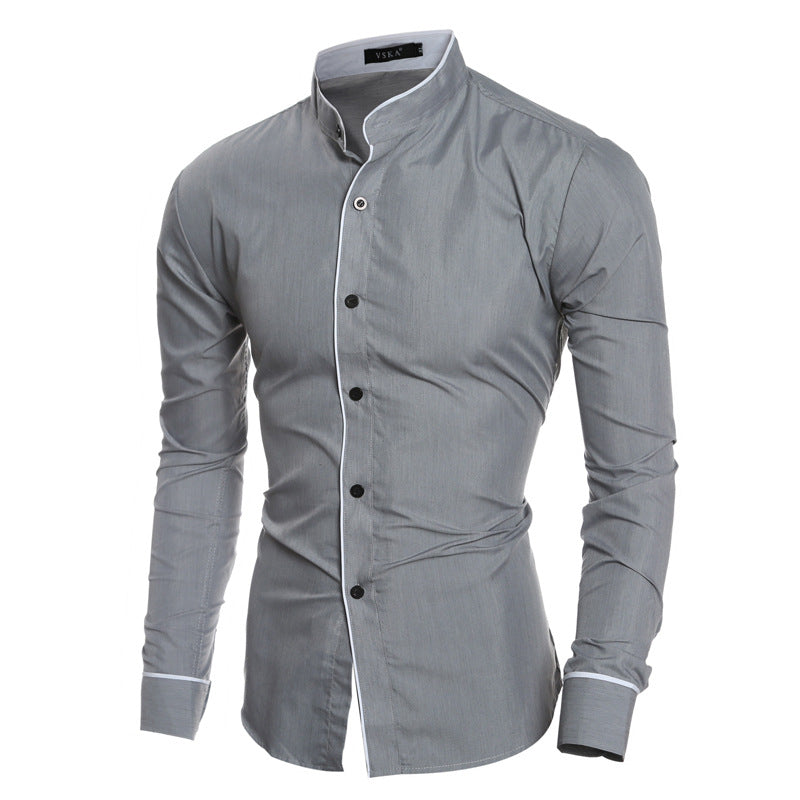 Cute Casual Urban Fit Men's Long Sleeve Bottoming Shirt Grey 3XL