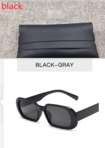 Women's Retro Small Frame Fashion Sunglasses Bright black all gray With glasses bag