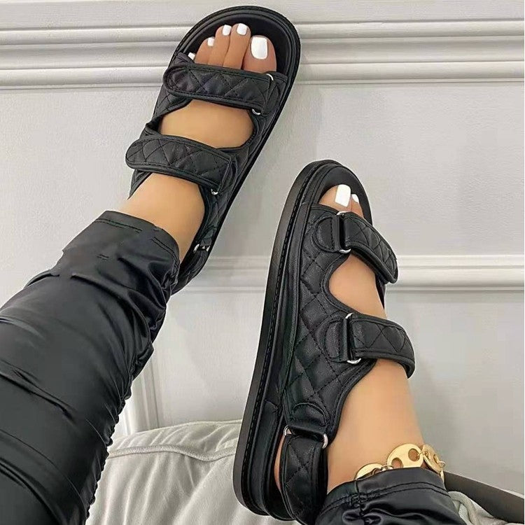 Elegant Women's Velcro Beach Sandals Shoe Black 37