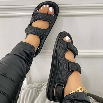 Elegant Women's Velcro Beach Sandals Shoe Black 43