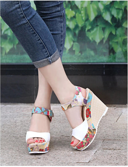 Lovely Women's Floral high heel shoes sandals White 37