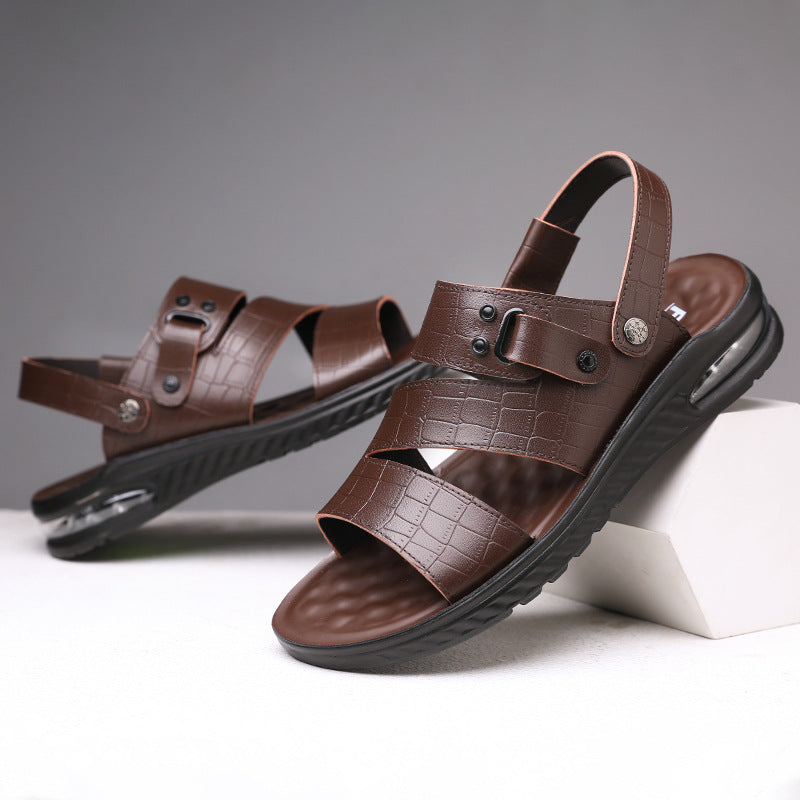 New Summer Cowhide Beach Shoes For Men Brown 38