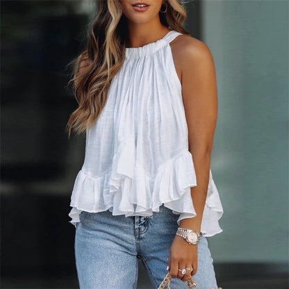 Summer New Style Ruffled Sleeveless Casual Jacket Women White 5XL