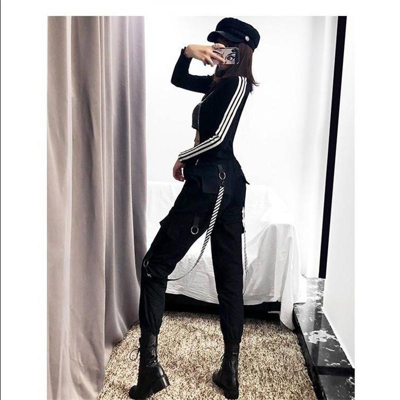 Streetwear Cargo Pants for Women black Jogger Trousers Black L