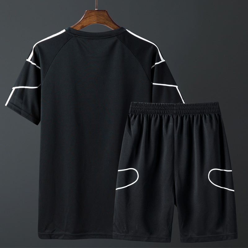 Short sleeved sportswear shorts suit Black 3XL