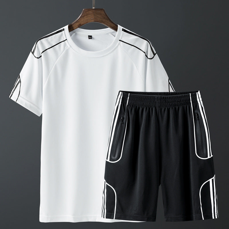 Short sleeved sportswear shorts suit White 3XL