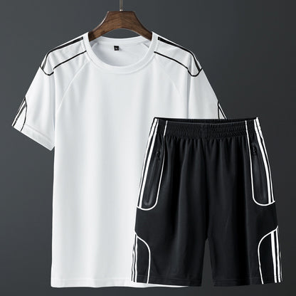 Short sleeved sportswear shorts suit White 3XL