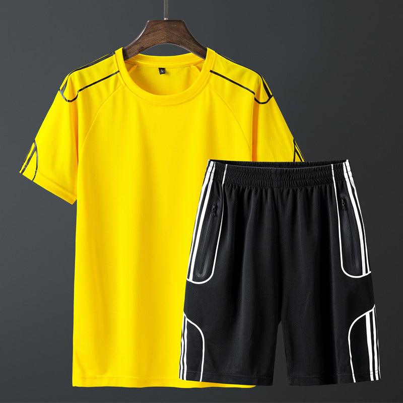 Short sleeved sportswear shorts suit Yellow 3XL