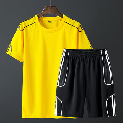 Short sleeved sportswear shorts suit Yellow XXL