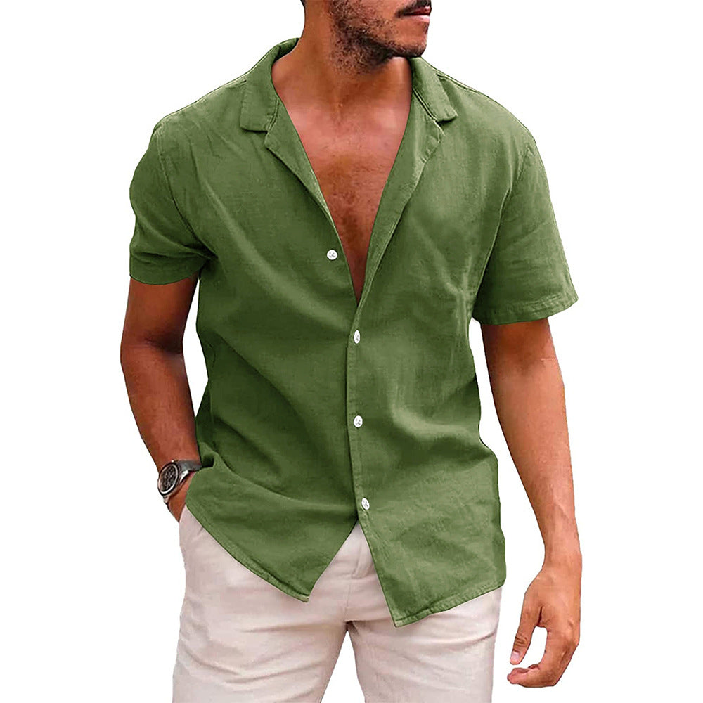 Men's Tops Casual Button Down Shirt Short Sleeve Beach Shirt Summer Army green L