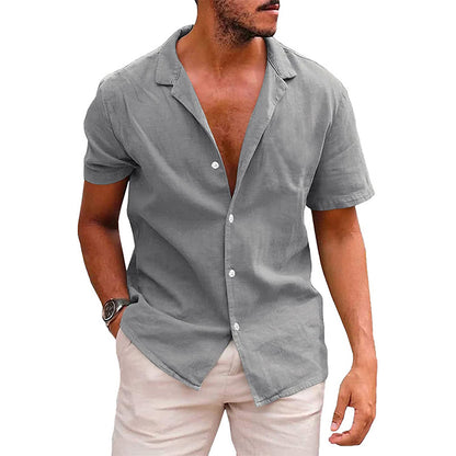 Men's Tops Casual Button Down Shirt Short Sleeve Beach Shirt Summer Gray L