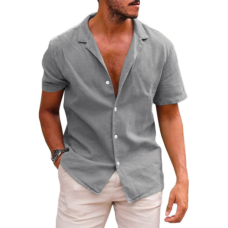 Men's Tops Casual Button Down Shirt Short Sleeve Beach Shirt Summer Gray M