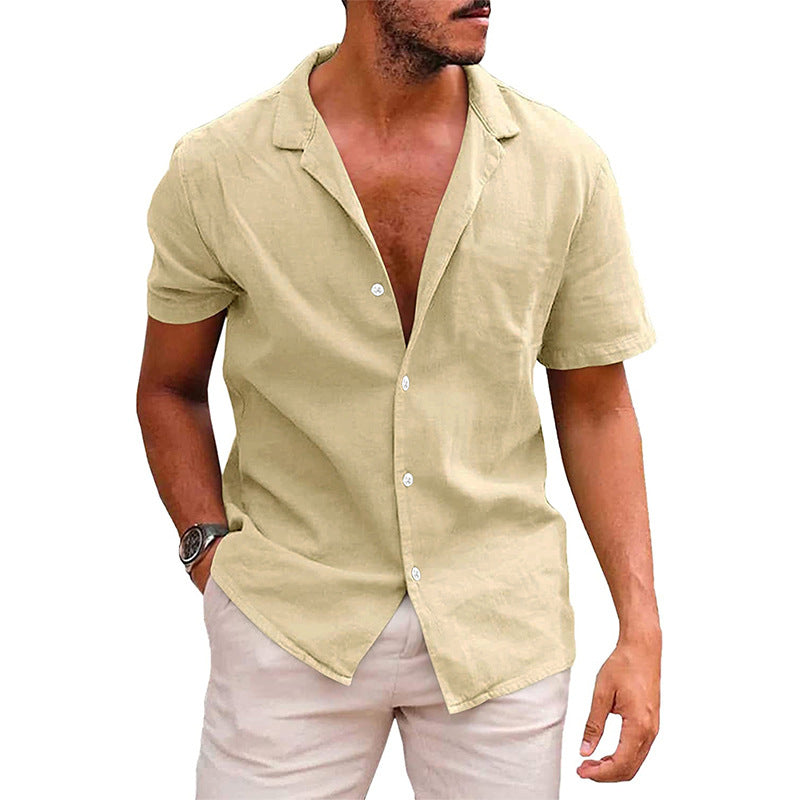 Men's Tops Casual Button Down Shirt Short Sleeve Beach Shirt Summer Khaki XL