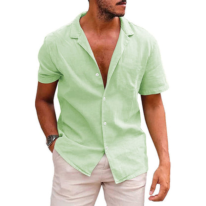 Men's Tops Casual Button Down Shirt Short Sleeve Beach Shirt Summer Light green L