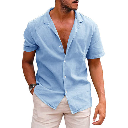 Men's Tops Casual Button Down Shirt Short Sleeve Beach Shirt Summer Sky blue M