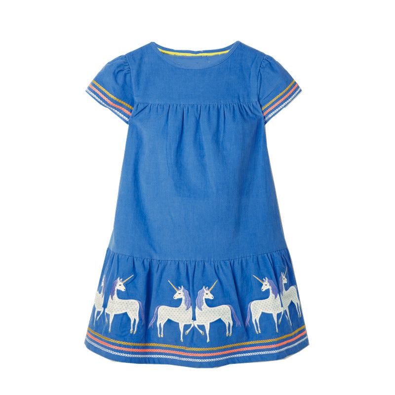 Lovely Girl's Comfy Summer Dress Blue 100to110cm