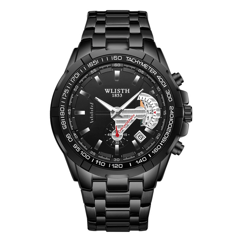 Elegant Men's Waterproof Quartz Sports Wrist Watch Black surface black