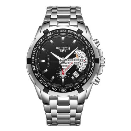 Elegant Men's Waterproof Quartz Sports Wrist Watch Black surface silver steel