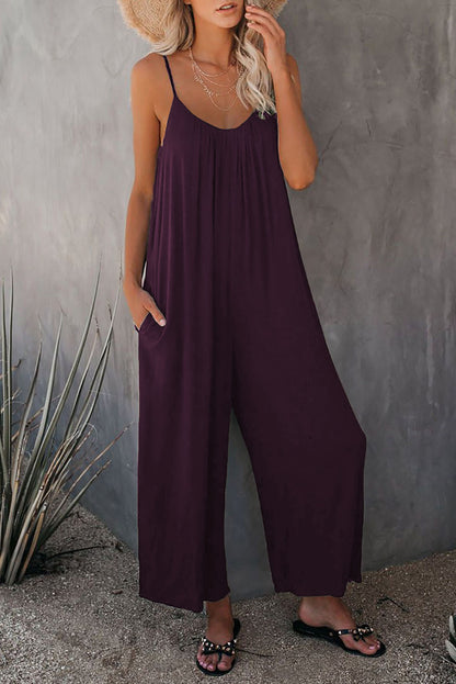 Women's Loose Sleeveless Jumpsuits Romper Jumpsuit With Pockets Long Pant Summer Purple 2XL