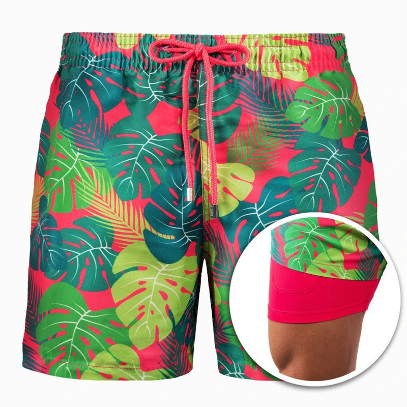 Men's Printed Beach Shorts Sports Double Layer Shorts Summer A13 L